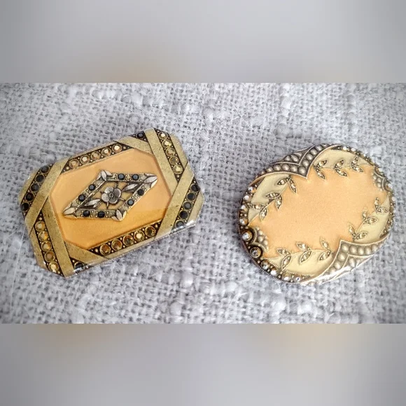 Vintage Brooch Set, 2 Matching Gold w/ Black & Brass Details- Catherine Popesco - Picture 4 of 9